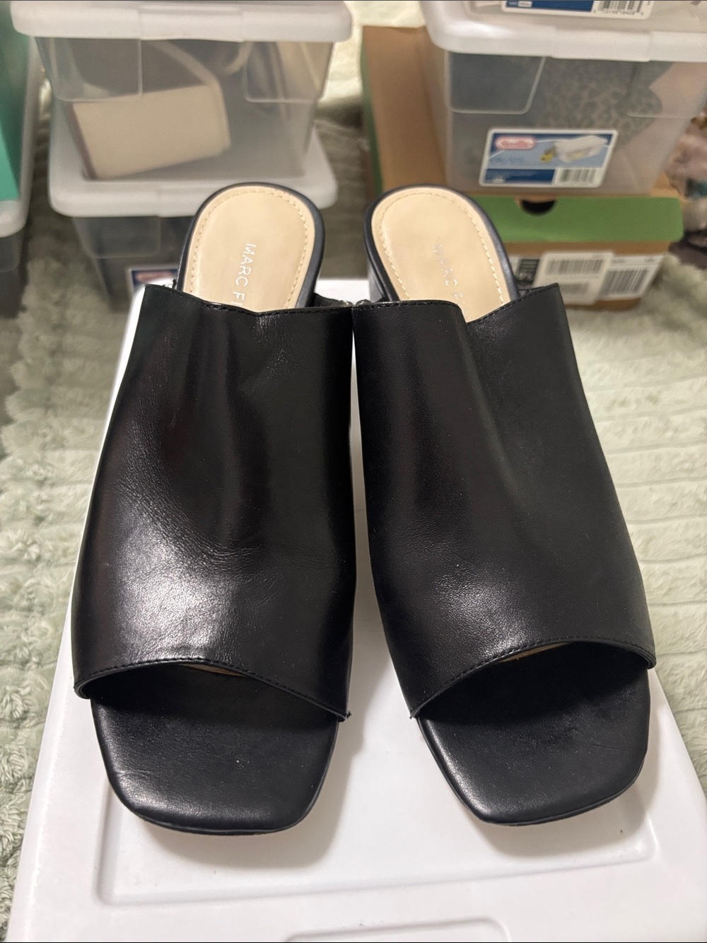 Marc Fisher Black Open-Toe Leather Slide Mule